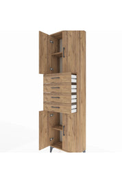 Arges Dolap 3 Raflı 4 Çekmeceli 4 Kapaklı 60x30x221 Çam-Çam