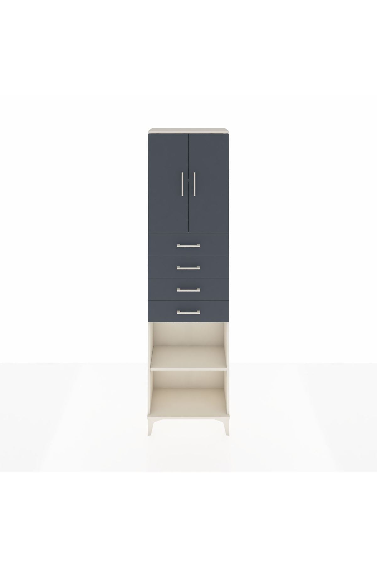 Arges Dolap 3 Raflı 4 Çekmeceli 2 Kapaklı 60x30x221 Aytaşı-Antrasit