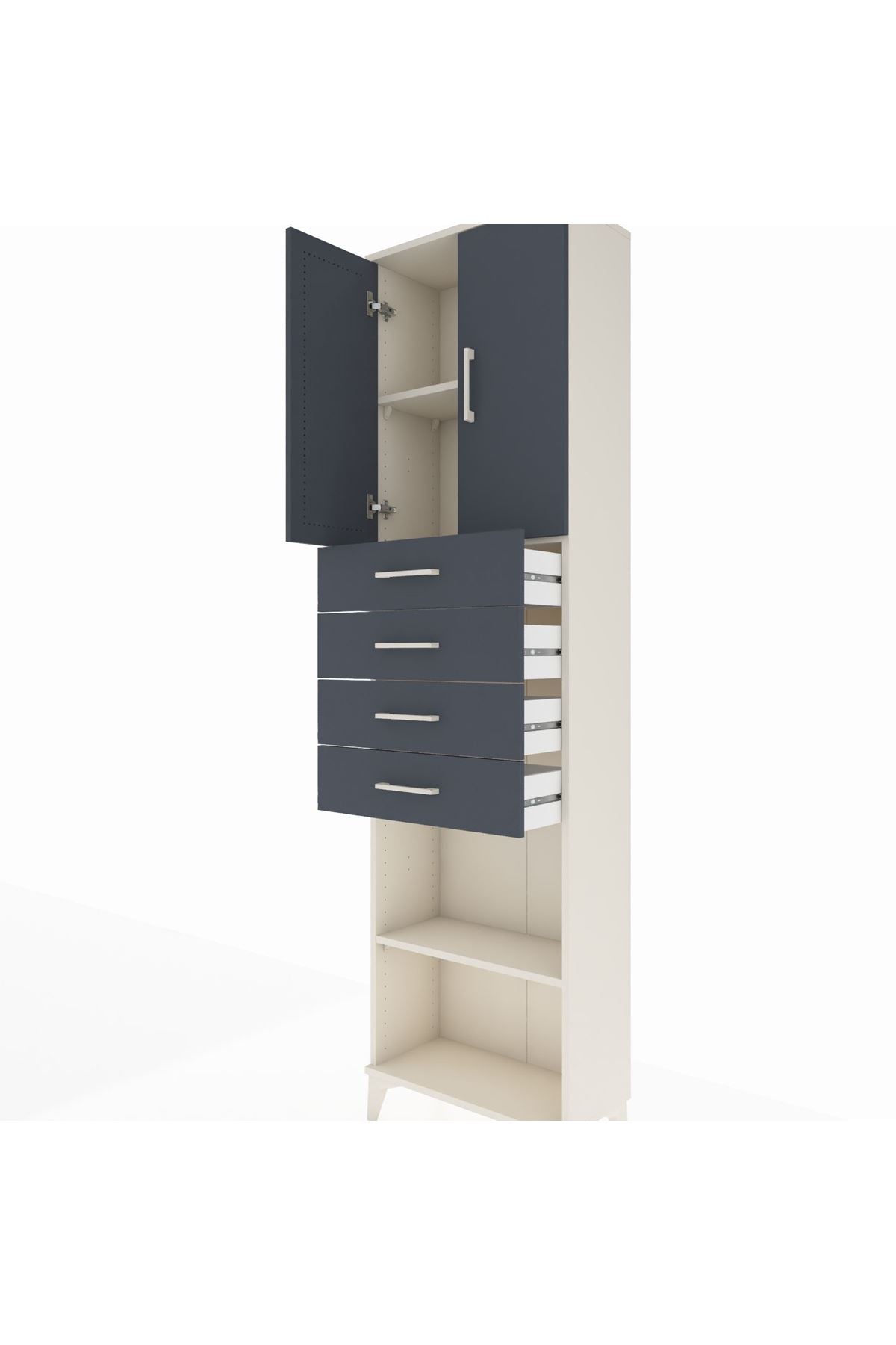 Arges Dolap 3 Raflı 4 Çekmeceli 2 Kapaklı 60x30x221 Aytaşı-Antrasit