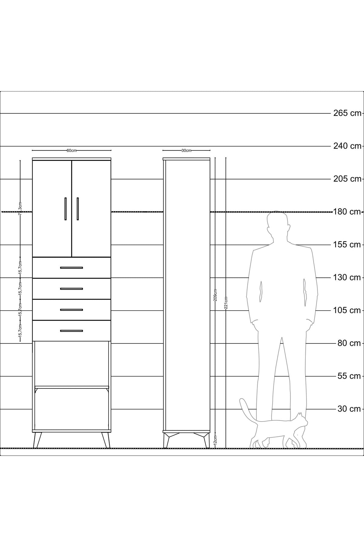 Arges Dolap 3 Raflı 4 Çekmeceli 2 Kapaklı 60x30x221 Aytaşı-Antrasit