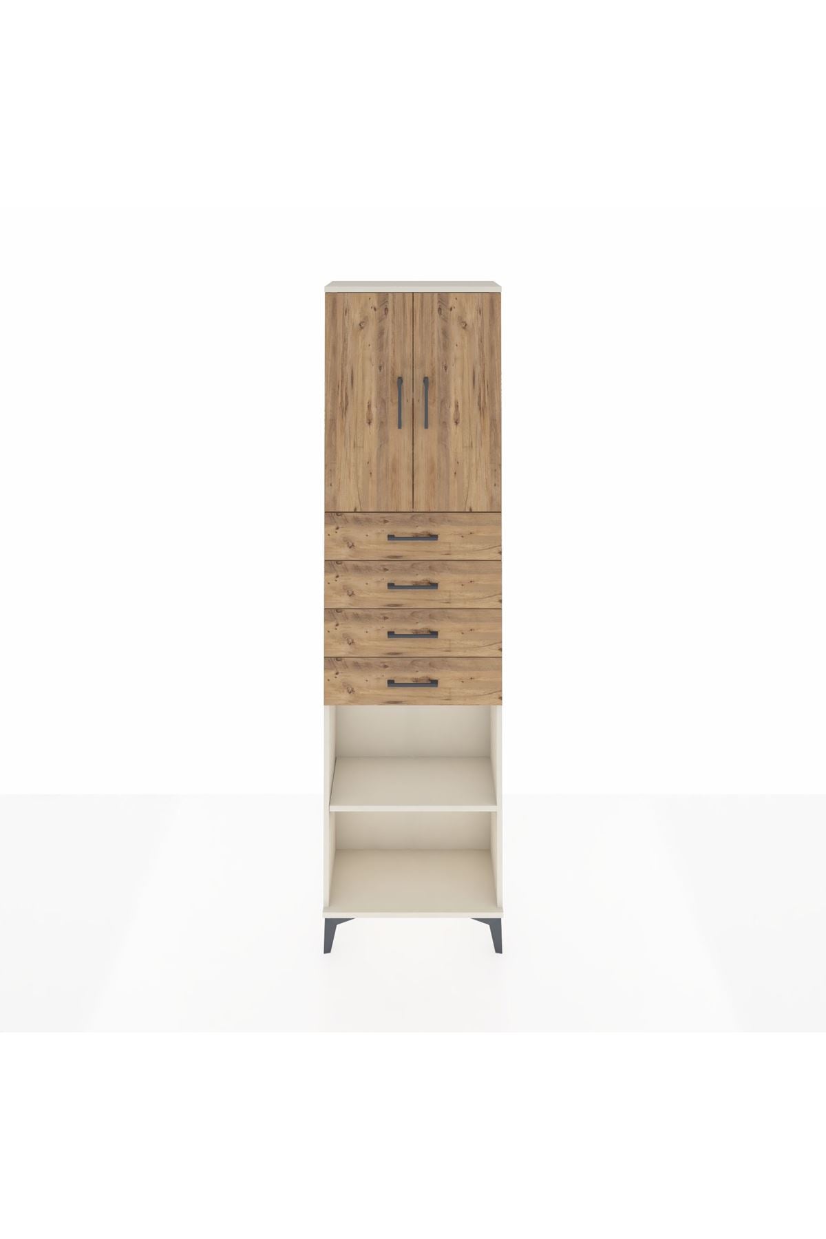 Arges Dolap 3 Raflı 4 Çekmeceli 2 Kapaklı 60x30x221 Aytaşı-Çam