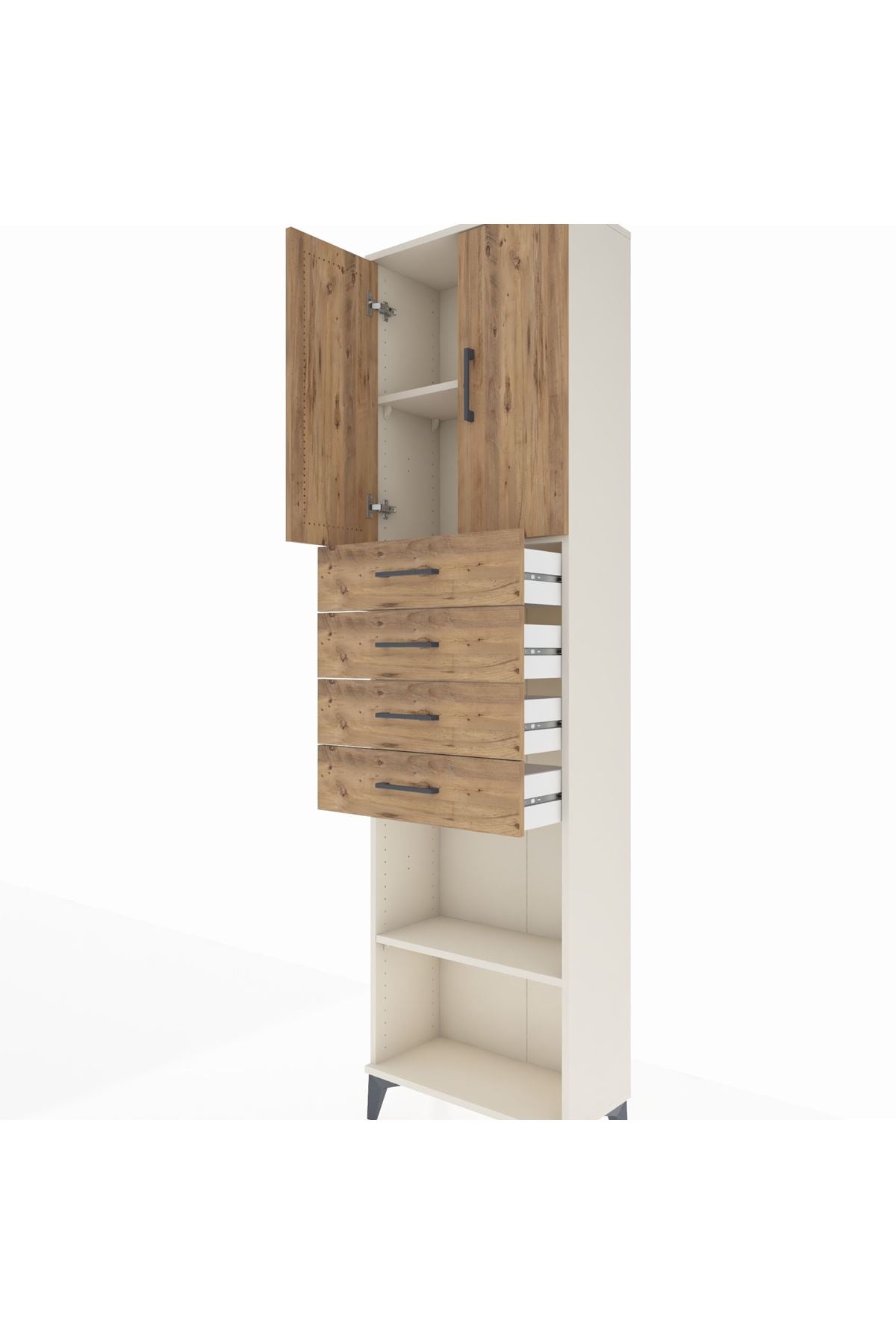 Arges Dolap 3 Raflı 4 Çekmeceli 2 Kapaklı 60x30x221 Aytaşı-Çam