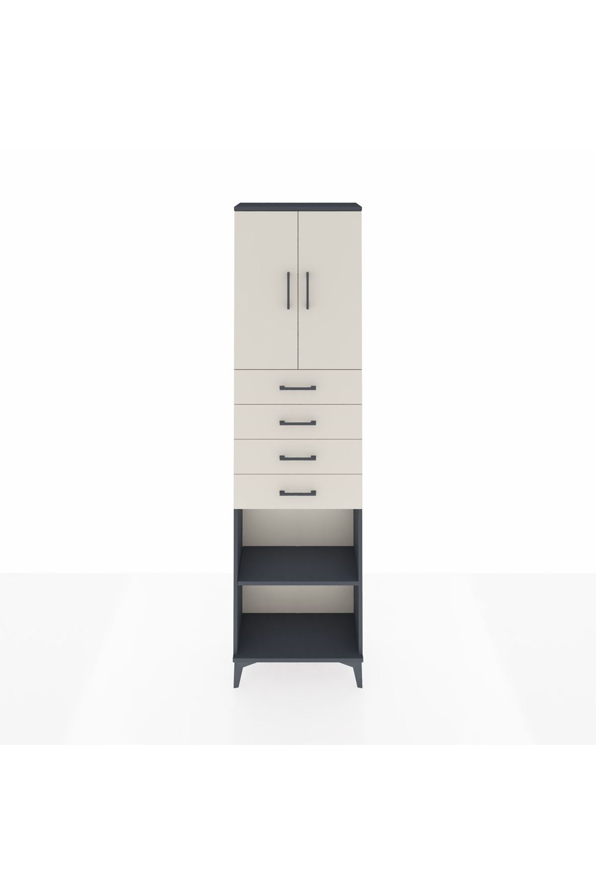 Arges Dolap 3 Raflı 4 Çekmeceli 2 Kapaklı 60x30x221 Antrasit-Aytaşı