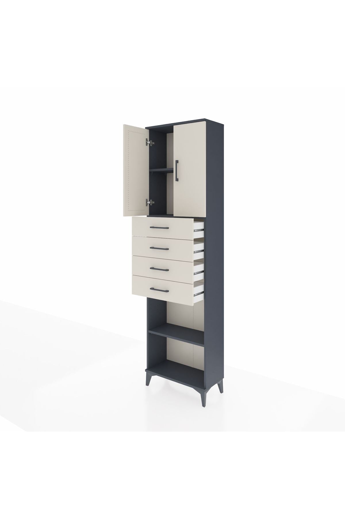 Arges Dolap 3 Raflı 4 Çekmeceli 2 Kapaklı 60x30x221 Antrasit-Aytaşı