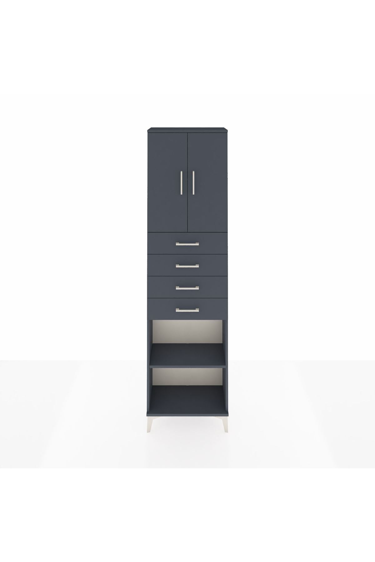 Arges Dolap 3 Raflı 4 Çekmeceli 2 Kapaklı 60x30x221 Antrasit-Antrasit