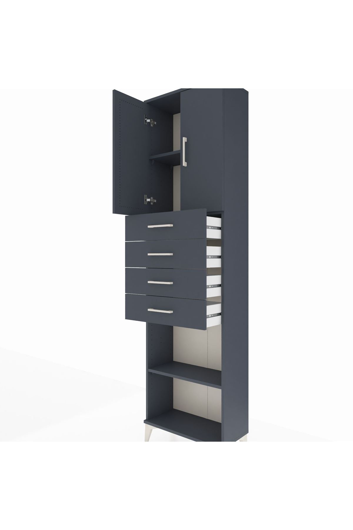 Arges Dolap 3 Raflı 4 Çekmeceli 2 Kapaklı 60x30x221 Antrasit-Antrasit