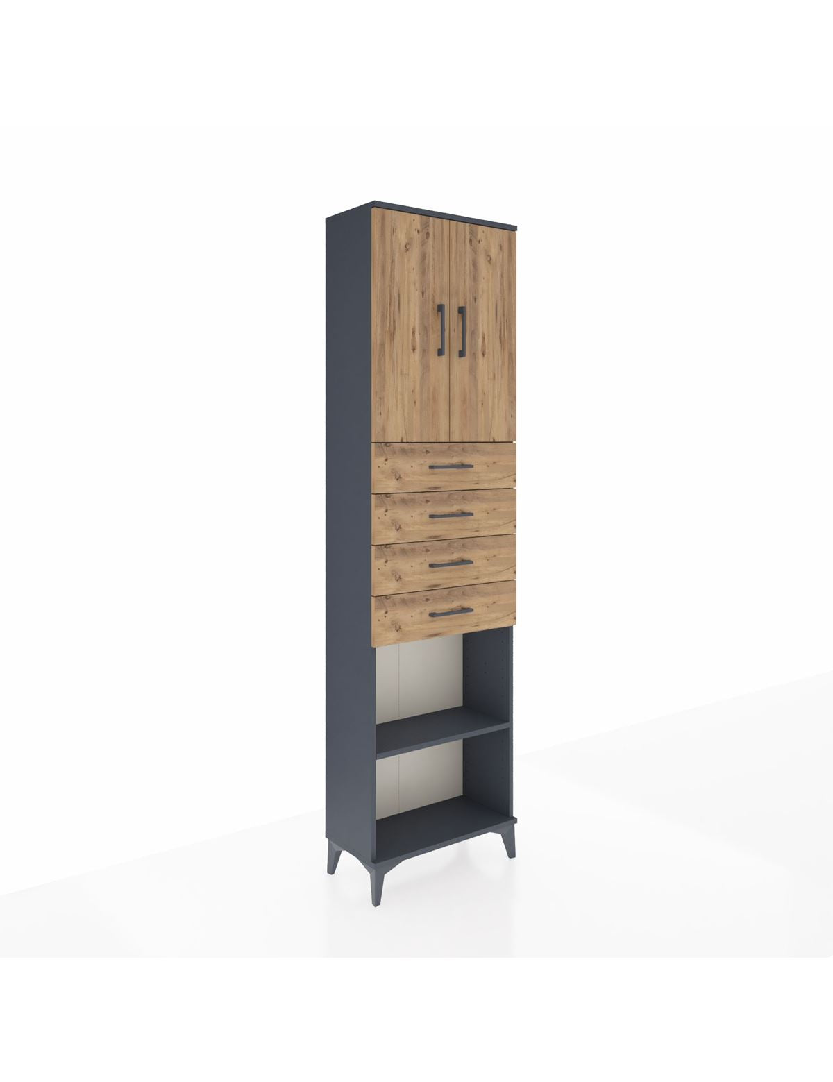 Arges Dolap 3 Raflı 4 Çekmeceli 2 Kapaklı 60x30x221 Antrasit-Çam