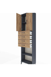 Arges Dolap 3 Raflı 4 Çekmeceli 2 Kapaklı 60x30x221 Antrasit-Çam