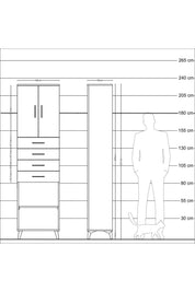 Arges Dolap 3 Raflı 4 Çekmeceli 2 Kapaklı 60x30x221 Çam-Aytaşı