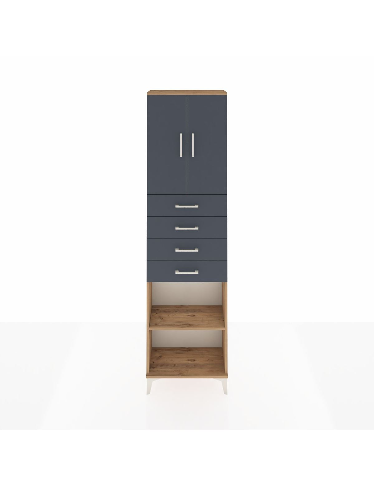 Arges Dolap 3 Raflı 4 Çekmeceli 2 Kapaklı 60x30x221 Çam-Antrasit