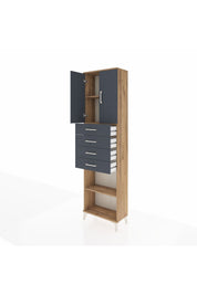 Arges Dolap 3 Raflı 4 Çekmeceli 2 Kapaklı 60x30x221 Çam-Antrasit