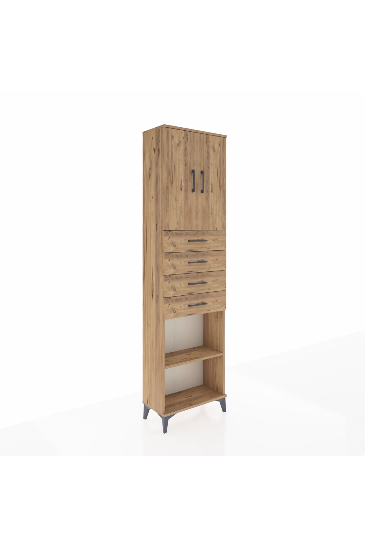 Arges Dolap 3 Raflı 4 Çekmeceli 2 Kapaklı 60x30x221 Çam-Çam