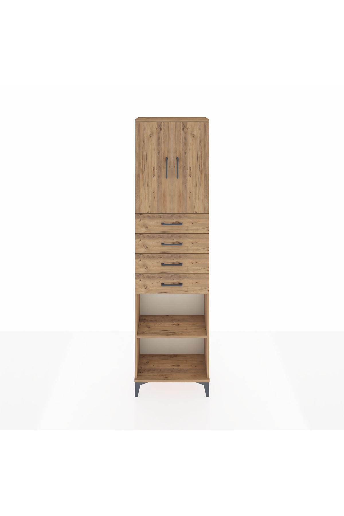 Arges Dolap 3 Raflı 4 Çekmeceli 2 Kapaklı 60x30x221 Çam-Çam