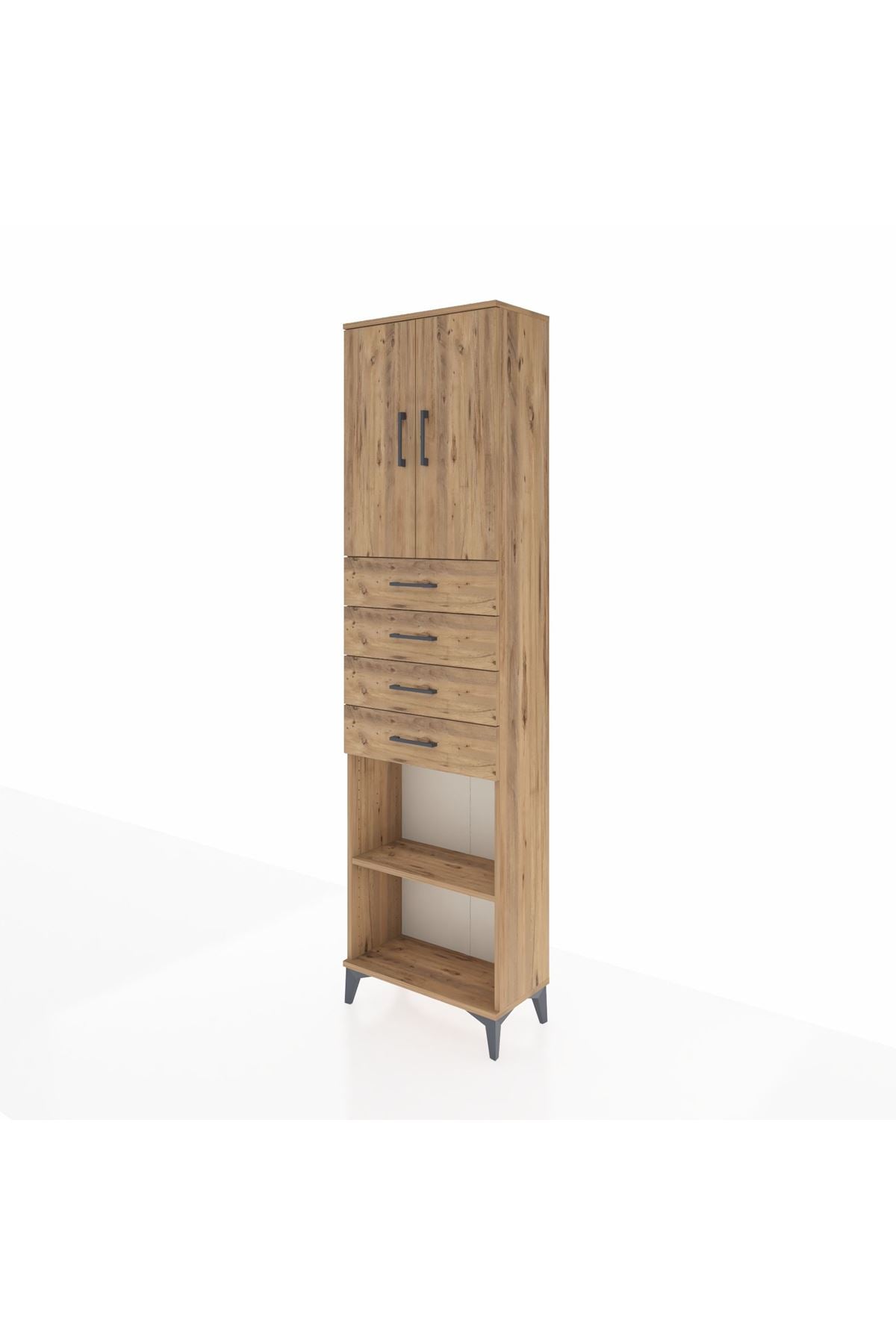 Arges Dolap 3 Raflı 4 Çekmeceli 2 Kapaklı 60x30x221 Çam-Çam