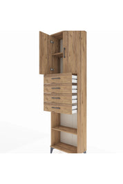 Arges Dolap 3 Raflı 4 Çekmeceli 2 Kapaklı 60x30x221 Çam-Çam