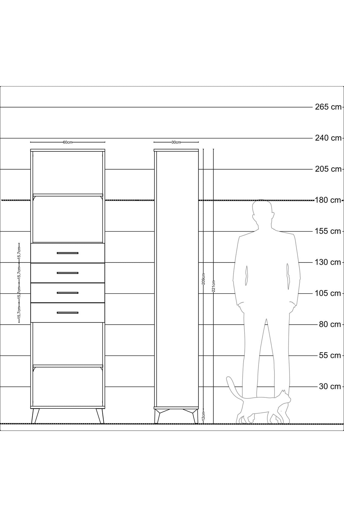 Arges Dolap 3 Raflı 4 Çekmeceli 60x30x221 - S29M227V4A