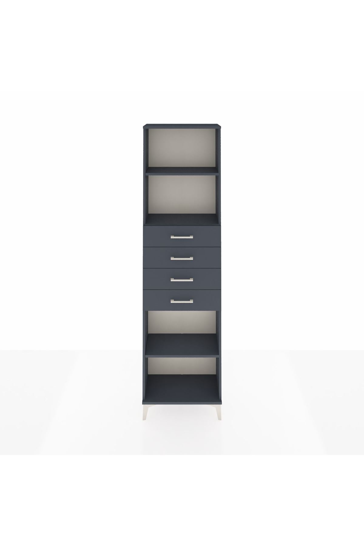 Arges Dolap 3 Raflı 4 Çekmeceli 60x30x221 Antrasit-Antrasit