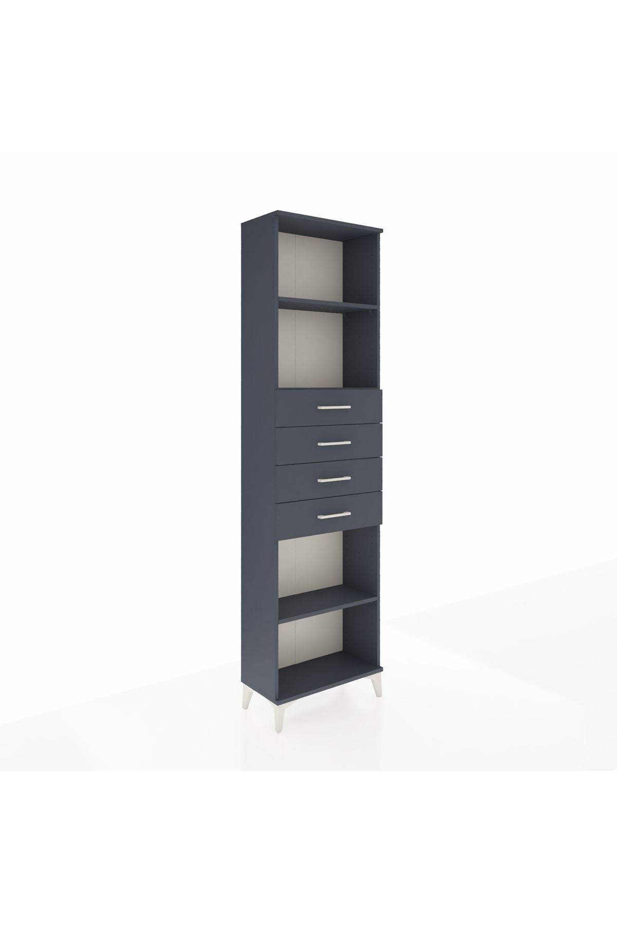 Arges Dolap 3 Raflı 4 Çekmeceli 60x30x221 Antrasit-Antrasit