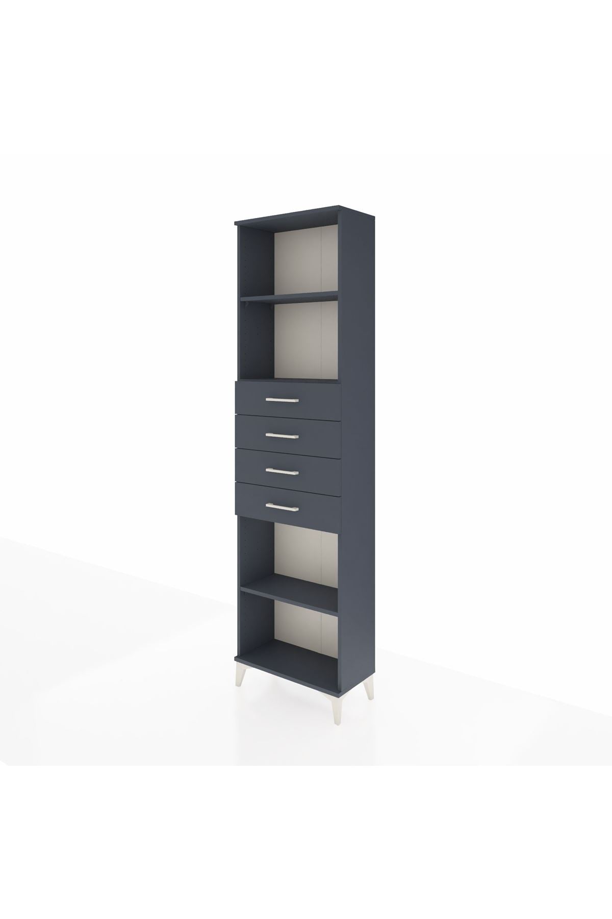 Arges Dolap 3 Raflı 4 Çekmeceli 60x30x221 Antrasit-Antrasit