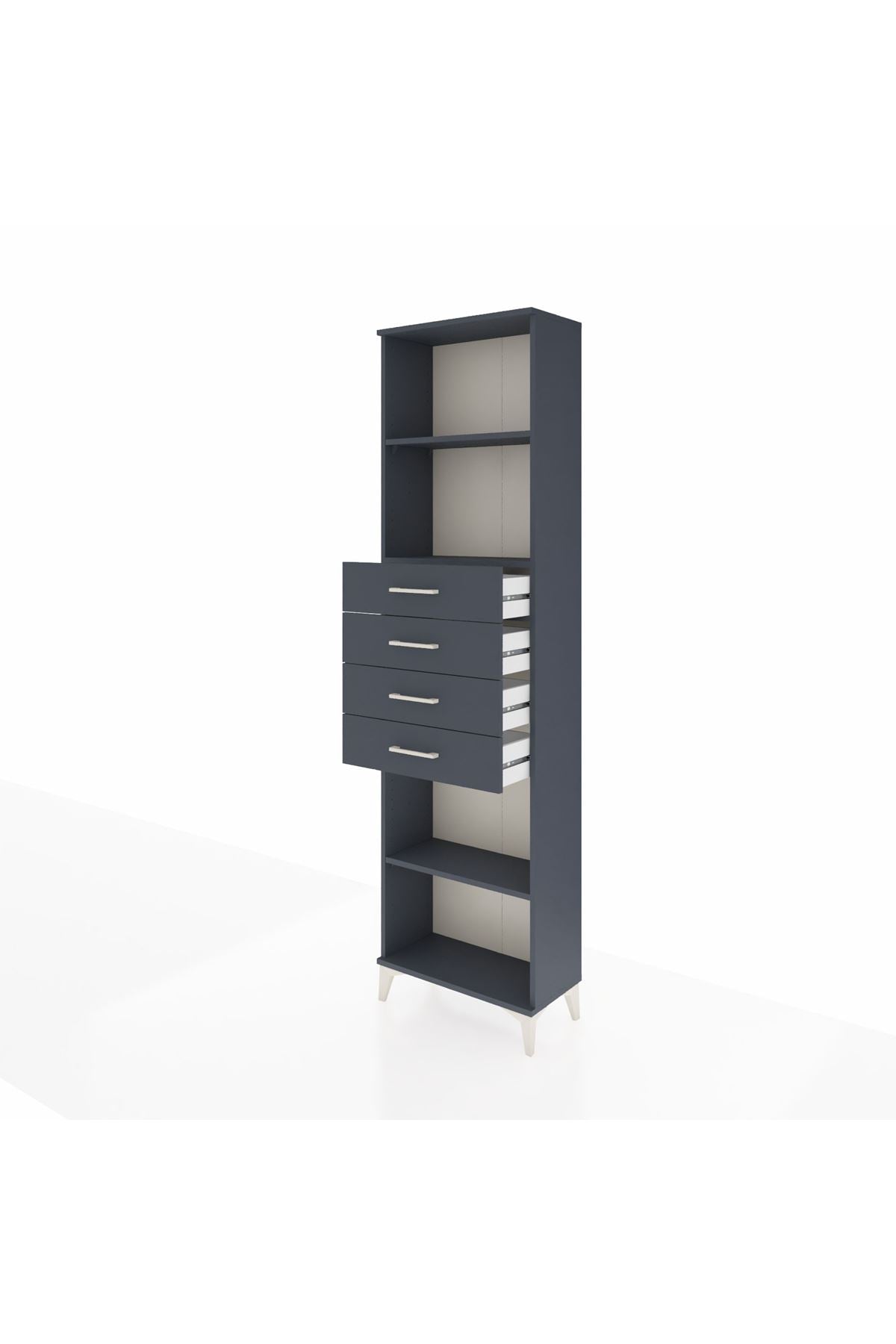 Arges Dolap 3 Raflı 4 Çekmeceli 60x30x221 Antrasit-Antrasit