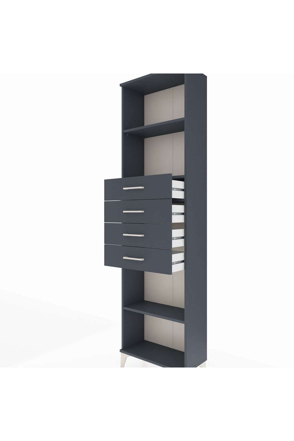 Arges Dolap 3 Raflı 4 Çekmeceli 60x30x221 Antrasit-Antrasit