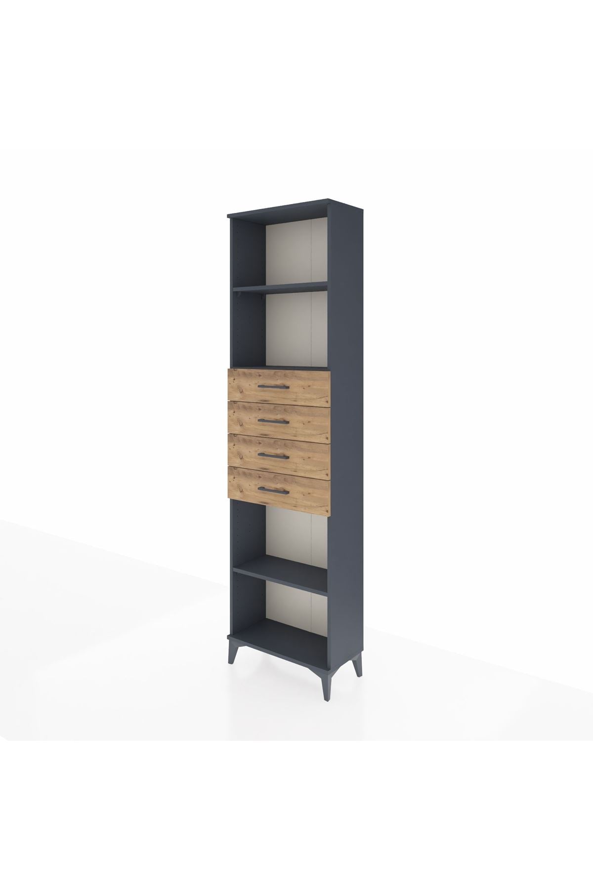 Arges Dolap 3 Raflı 4 Çekmeceli 60x30x221 Antrasit-Çam