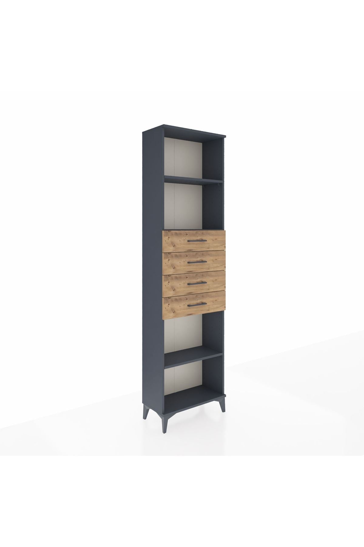 Arges Dolap 3 Raflı 4 Çekmeceli 60x30x221 Antrasit-Çam