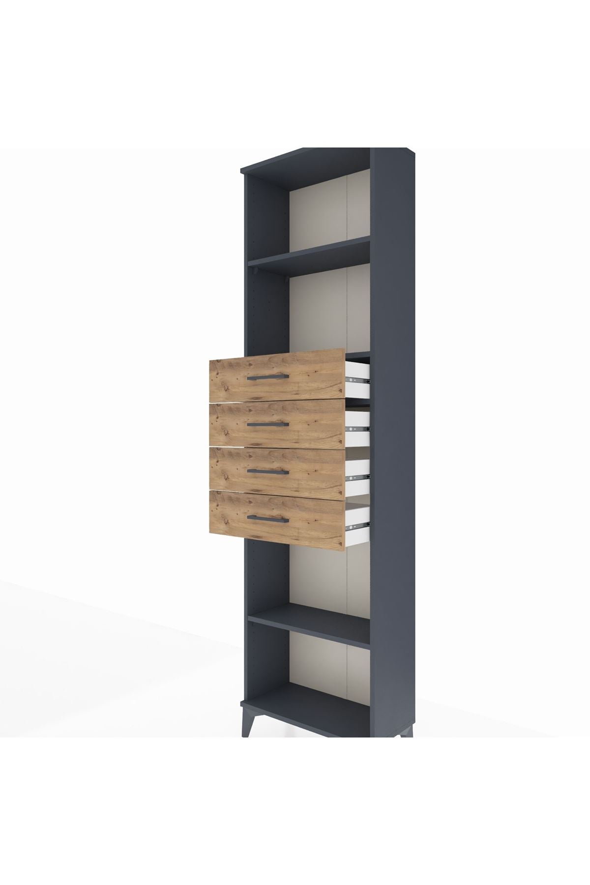 Arges Dolap 3 Raflı 4 Çekmeceli 60x30x221 Antrasit-Çam