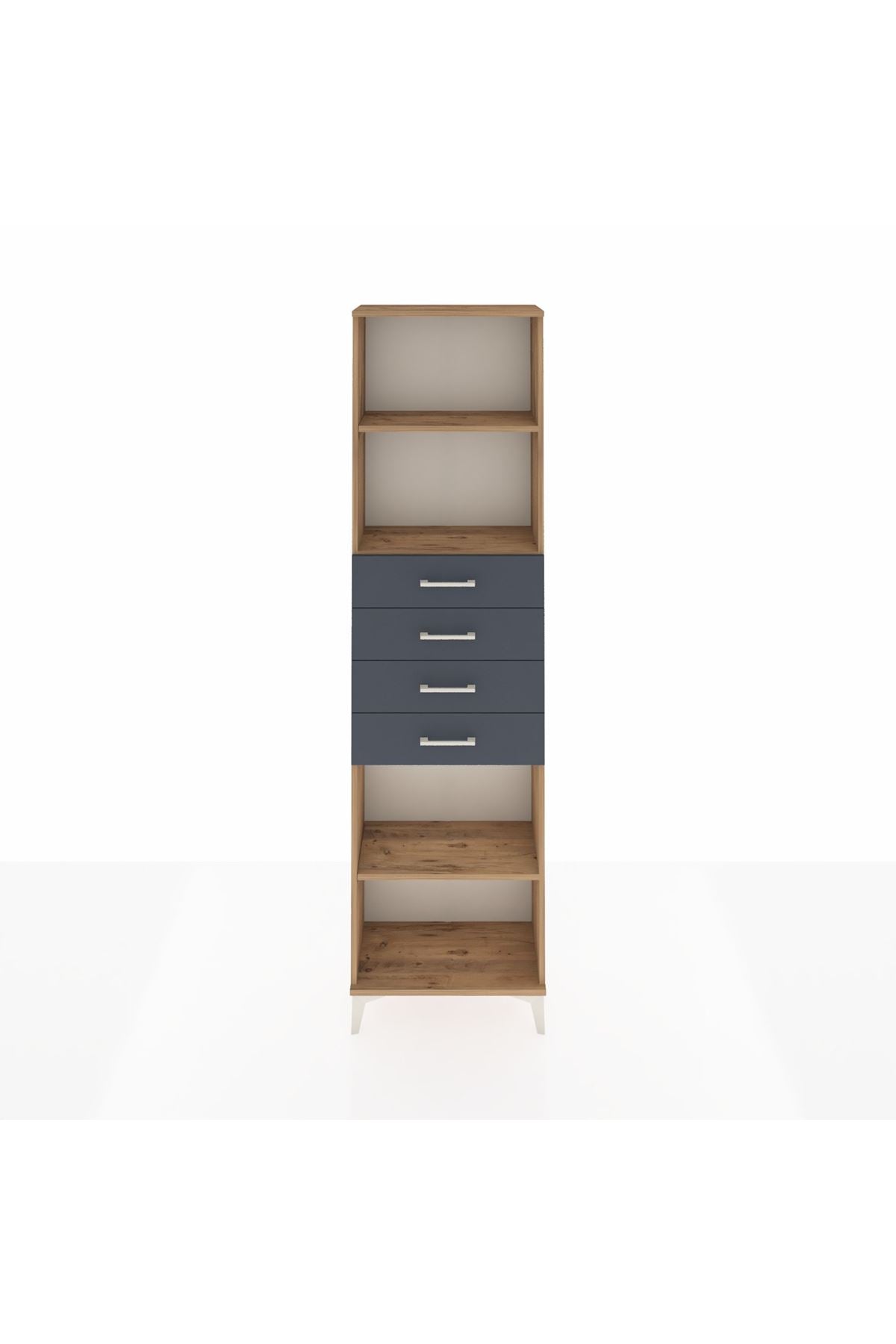 Arges Dolap 3 Raflı 4 Çekmeceli 60x30x221 Çam-Antrasit