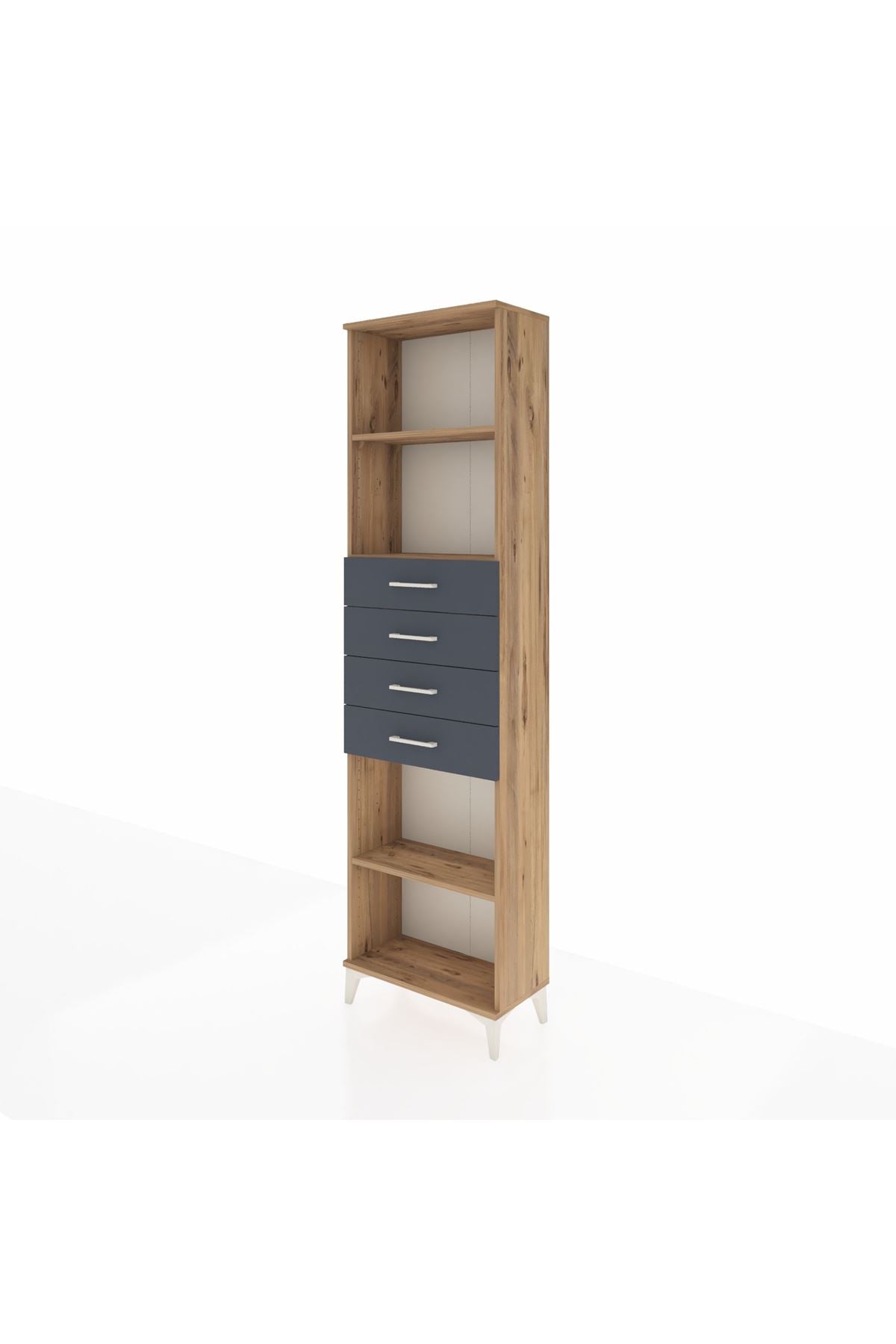 Arges Dolap 3 Raflı 4 Çekmeceli 60x30x221 Çam-Antrasit