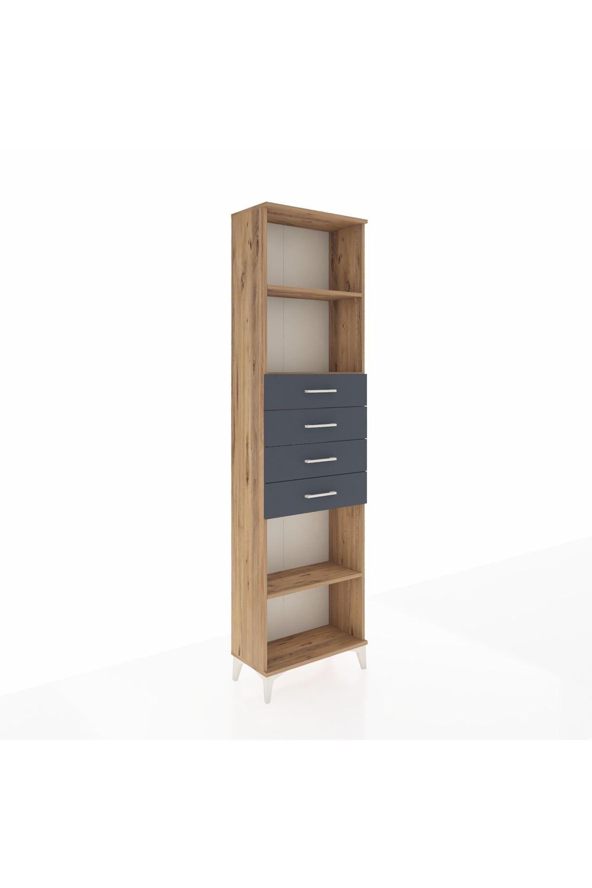 Arges Dolap 3 Raflı 4 Çekmeceli 60x30x221 Çam-Antrasit