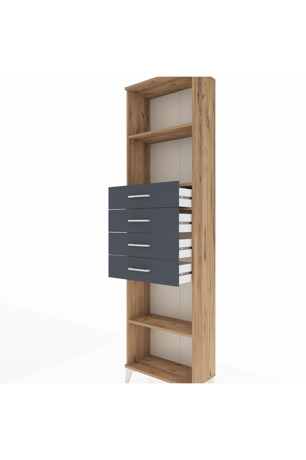 Arges Dolap 3 Raflı 4 Çekmeceli 60x30x221 Çam-Antrasit