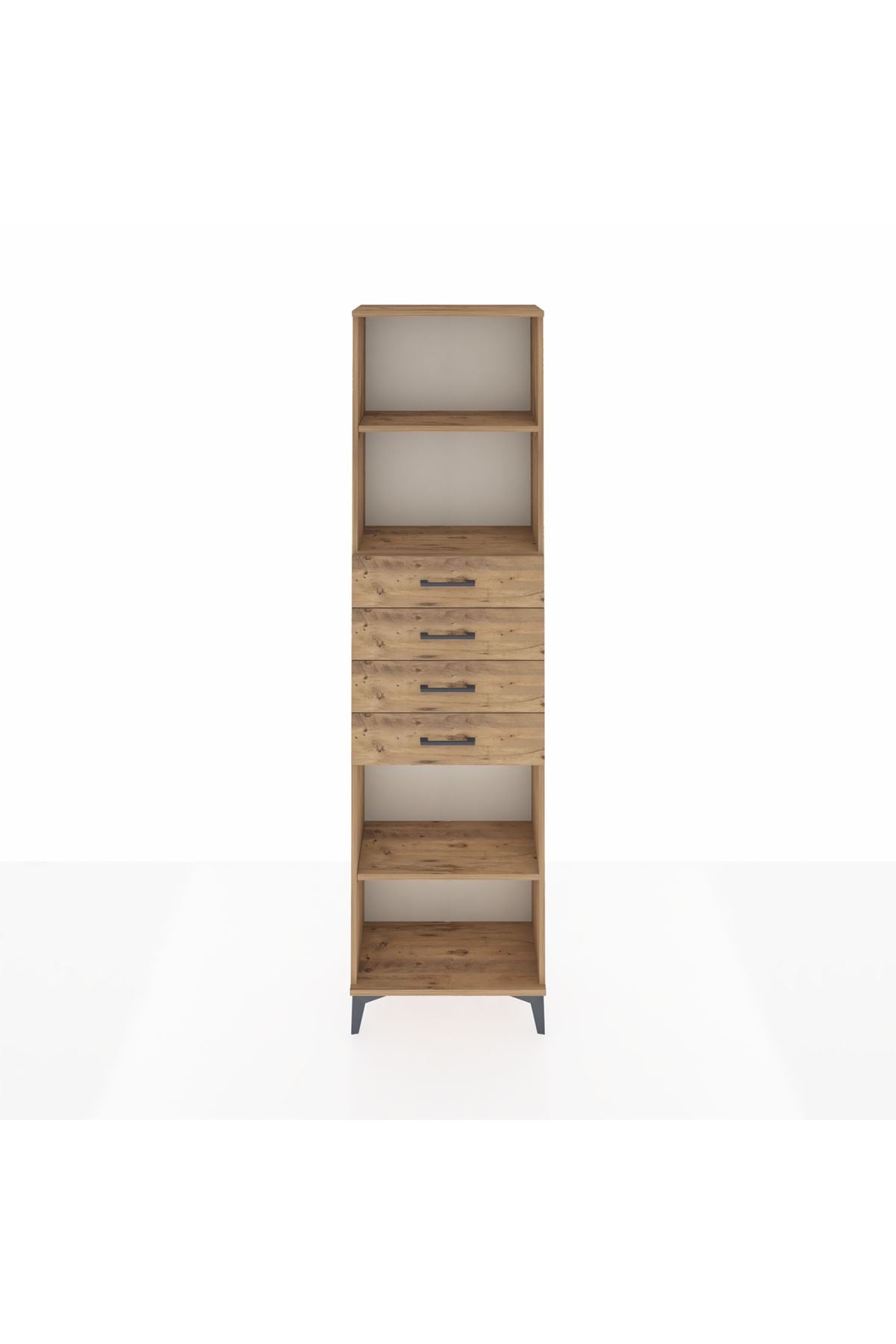 Arges Dolap 3 Raflı 4 Çekmeceli 60x30x221 Çam-Çam