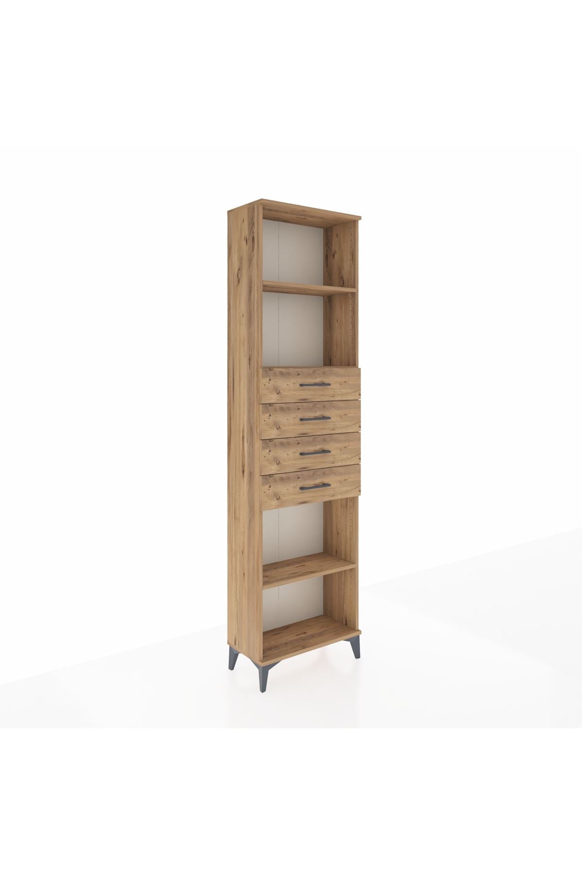 Arges Dolap 3 Raflı 4 Çekmeceli 60x30x221 Çam-Çam