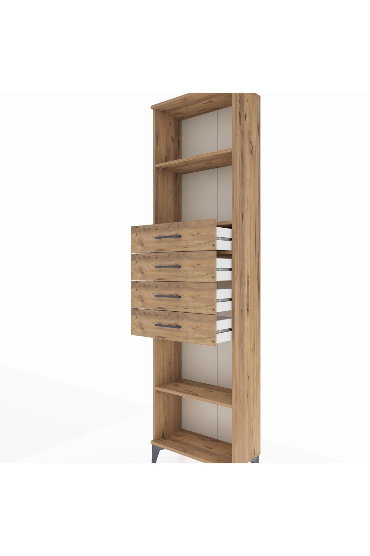 Arges Dolap 3 Raflı 4 Çekmeceli 60x30x221 Çam-Çam