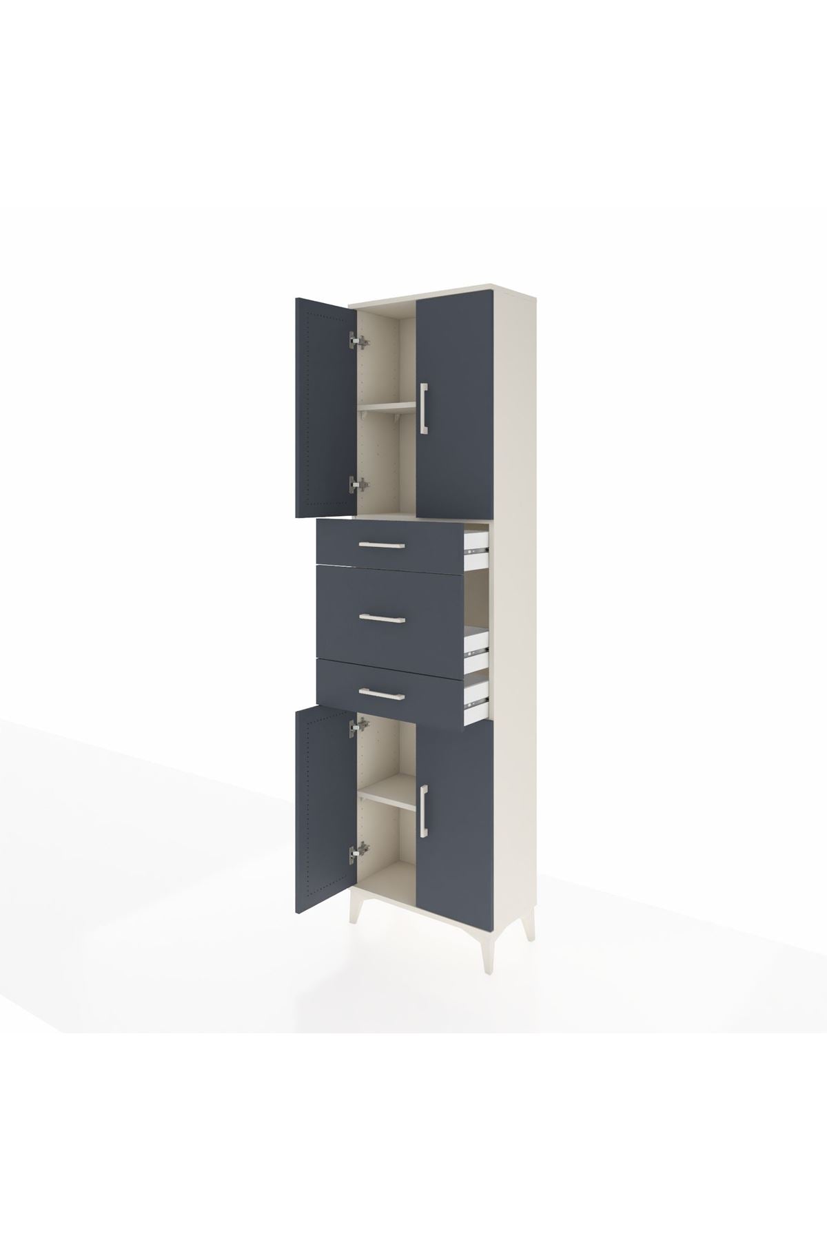 Arges Dolap 3 Raflı 3 Çekmeceli 4 Kapaklı 60x30x221 Aytaşı-Antrasit