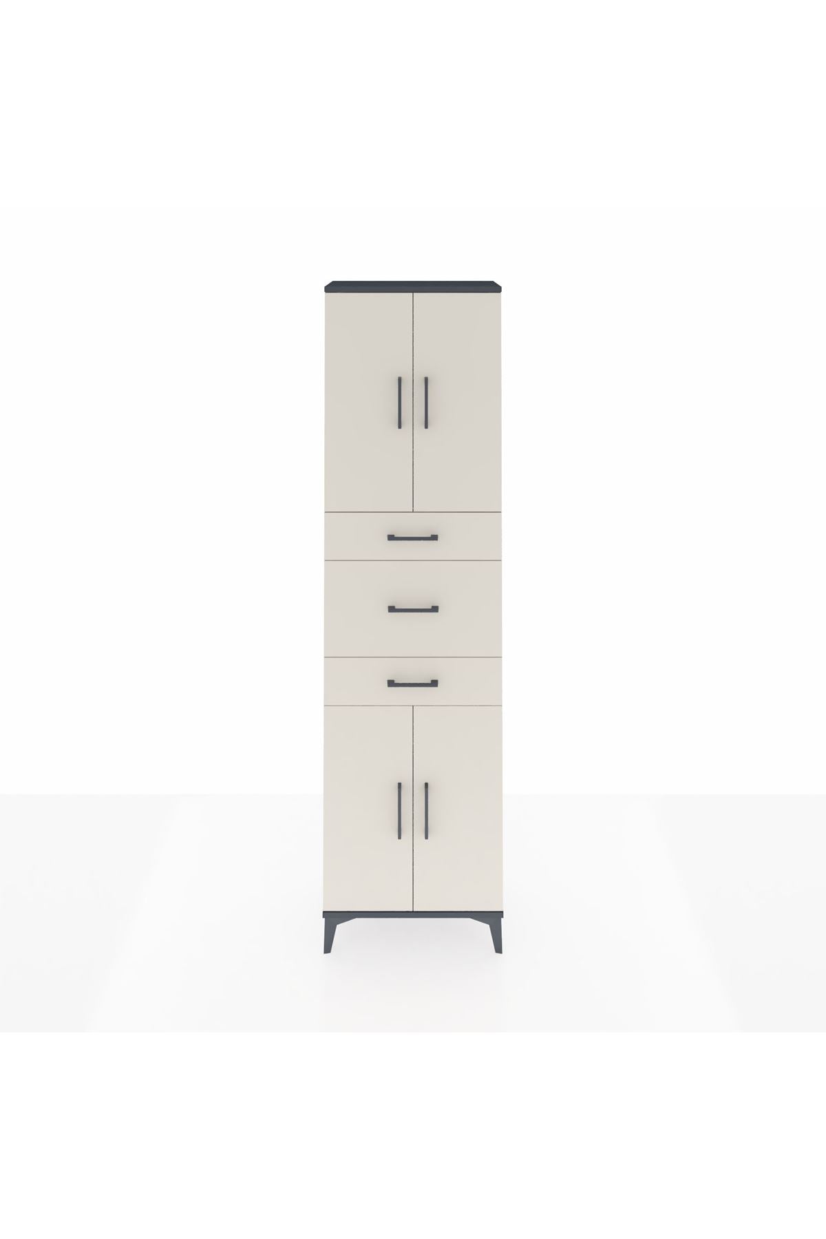 Arges Dolap 3 Raflı 3 Çekmeceli 4 Kapaklı 60x30x221 Antrasit-Aytaşı