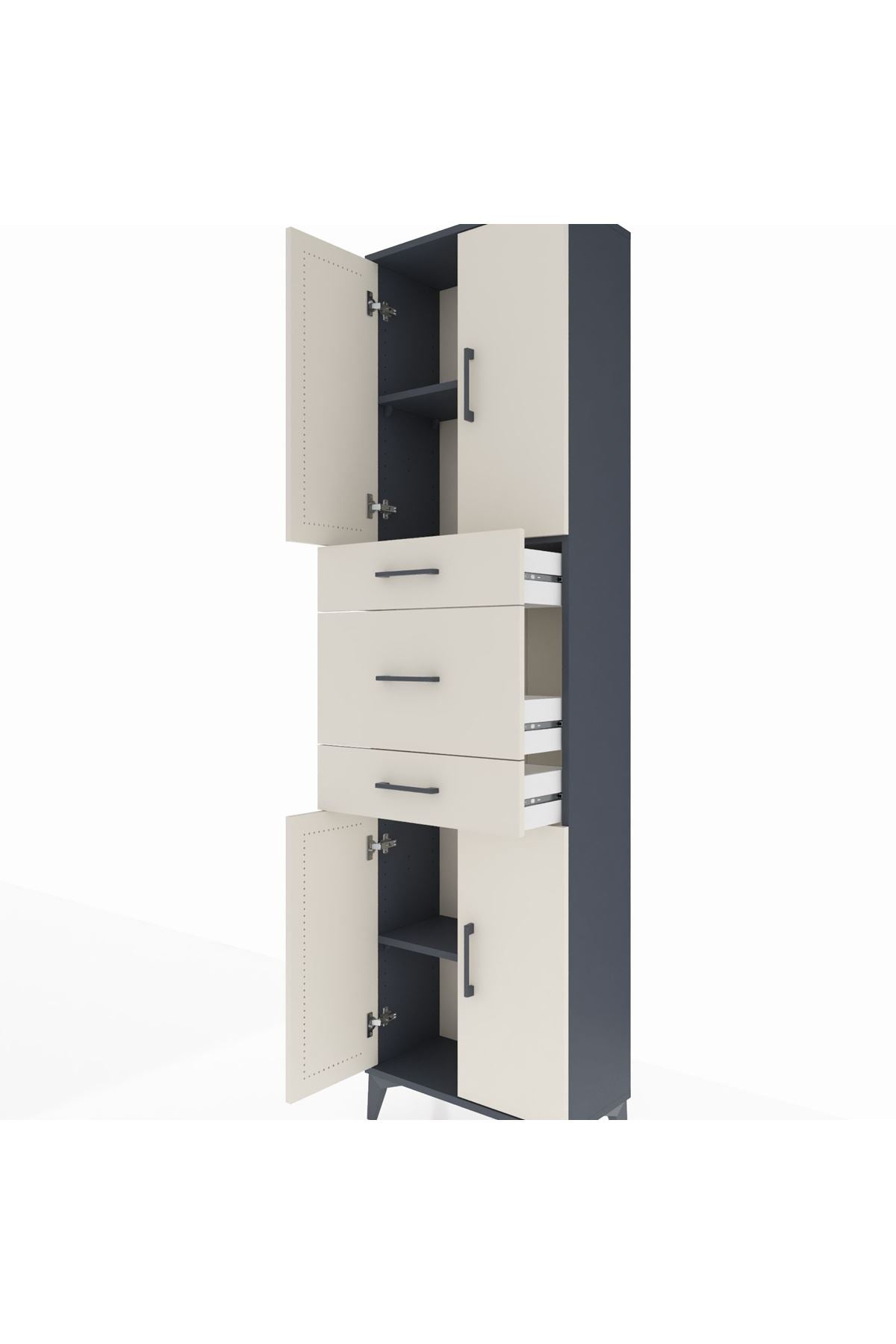 Arges Dolap 3 Raflı 3 Çekmeceli 4 Kapaklı 60x30x221 Antrasit-Aytaşı