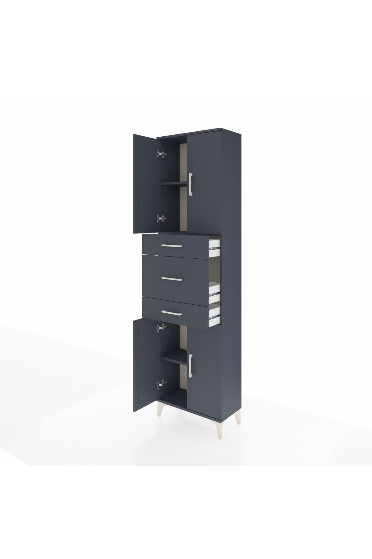 Arges Dolap 3 Raflı 3 Çekmeceli 4 Kapaklı 60x30x221 Antrasit-Antrasit