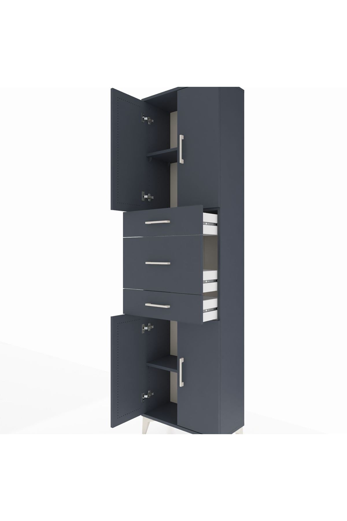 Arges Dolap 3 Raflı 3 Çekmeceli 4 Kapaklı 60x30x221 Antrasit-Antrasit