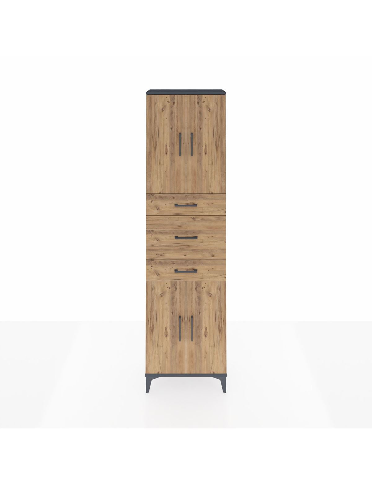 Arges Dolap 3 Raflı 3 Çekmeceli 4 Kapaklı 60x30x221 Antrasit-Çam