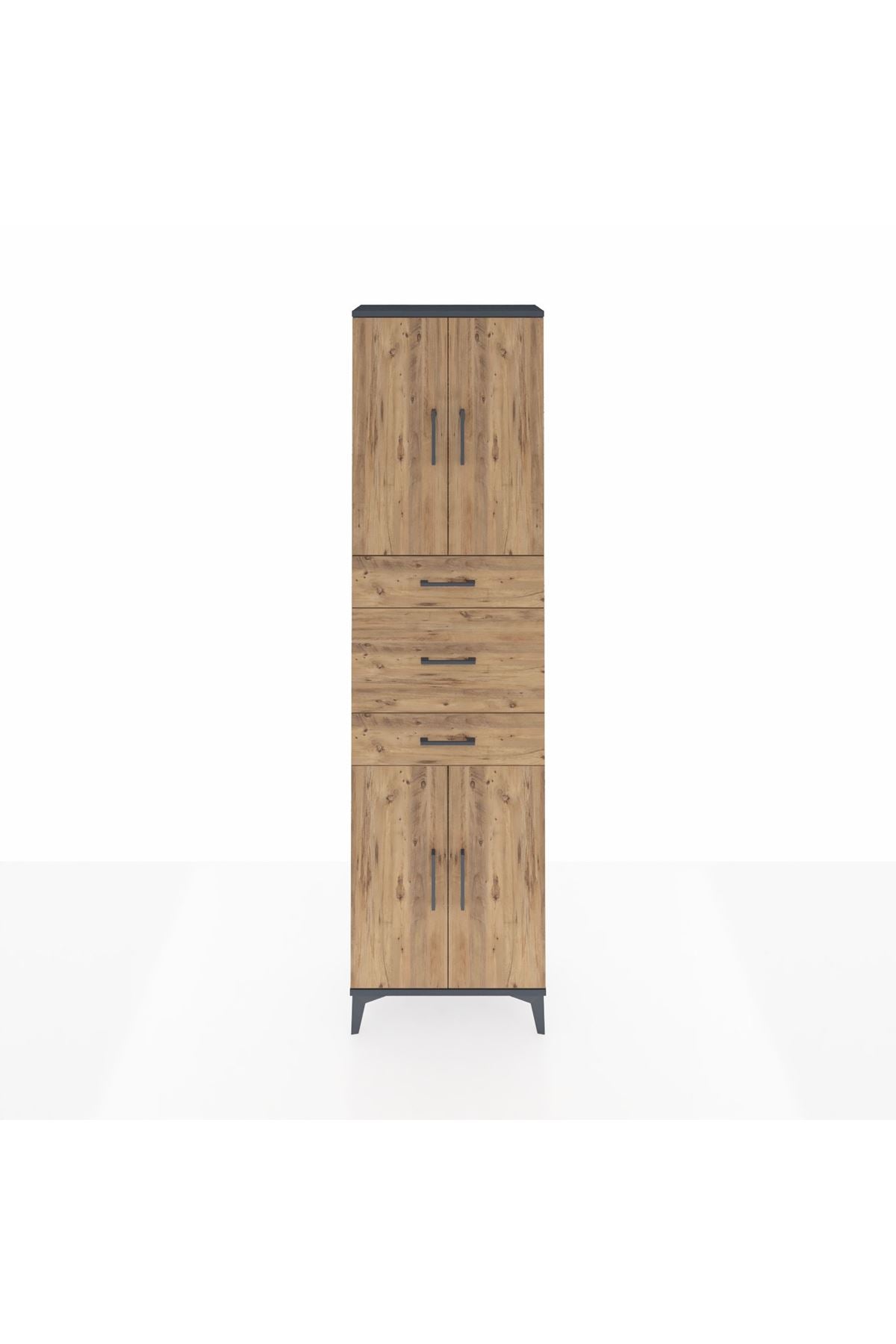 Arges Dolap 3 Raflı 3 Çekmeceli 4 Kapaklı 60x30x221 Antrasit-Çam