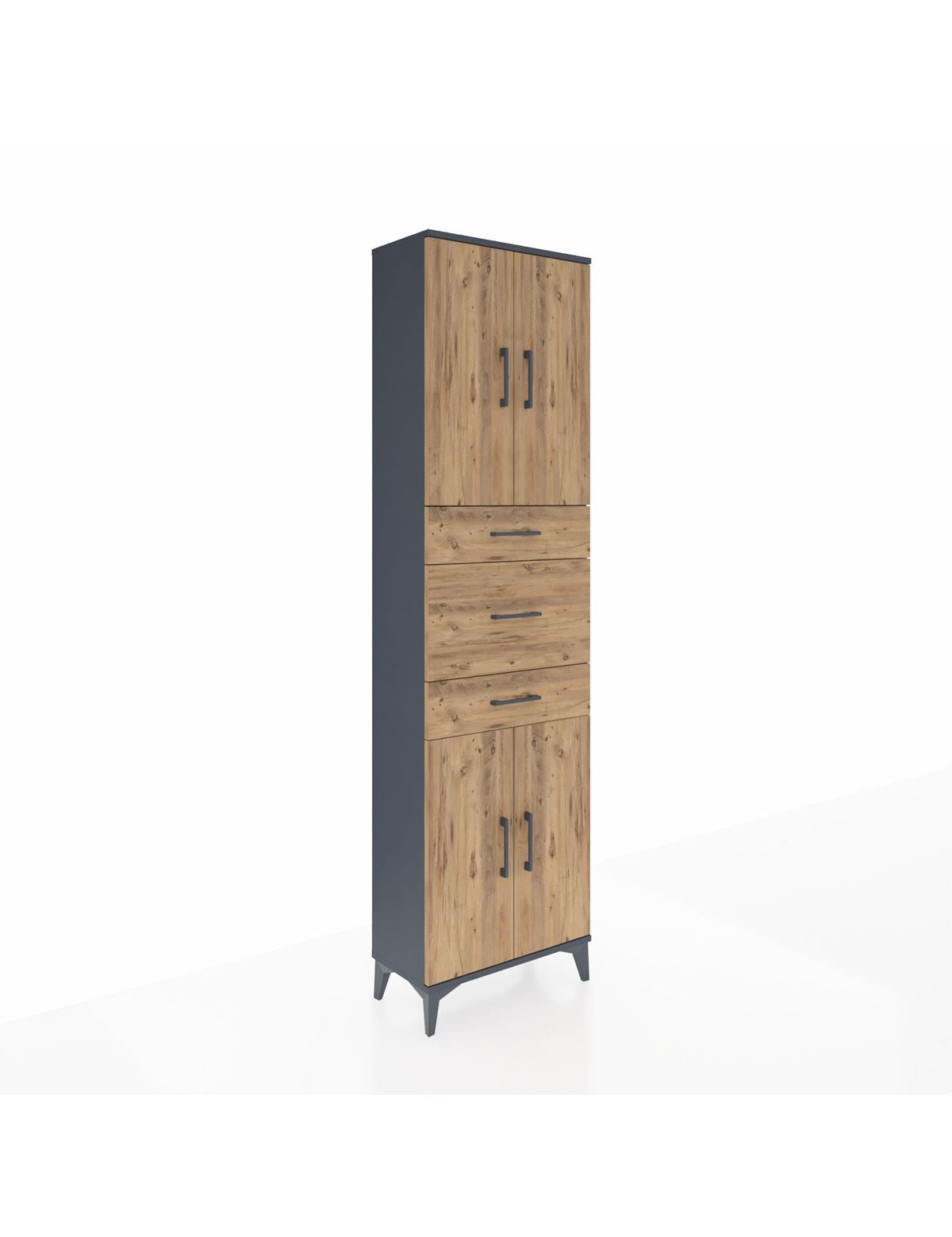 Arges Dolap 3 Raflı 3 Çekmeceli 4 Kapaklı 60x30x221 Antrasit-Çam