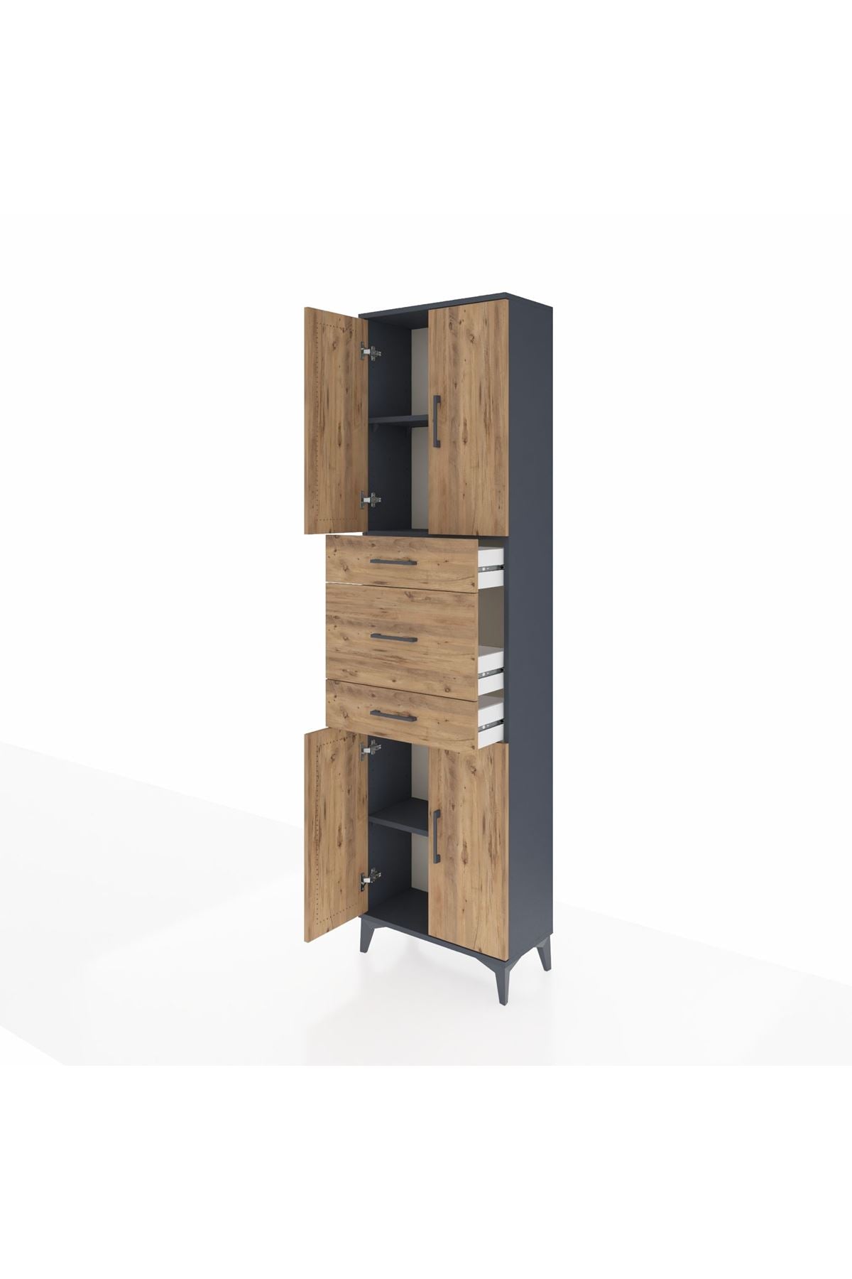 Arges Dolap 3 Raflı 3 Çekmeceli 4 Kapaklı 60x30x221 Antrasit-Çam