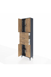 Arges Dolap 3 Raflı 3 Çekmeceli 4 Kapaklı 60x30x221 Antrasit-Çam