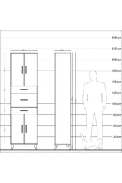 Arges Dolap 3 Raflı 3 Çekmeceli 4 Kapaklı 60x30x221 Antrasit-Çam