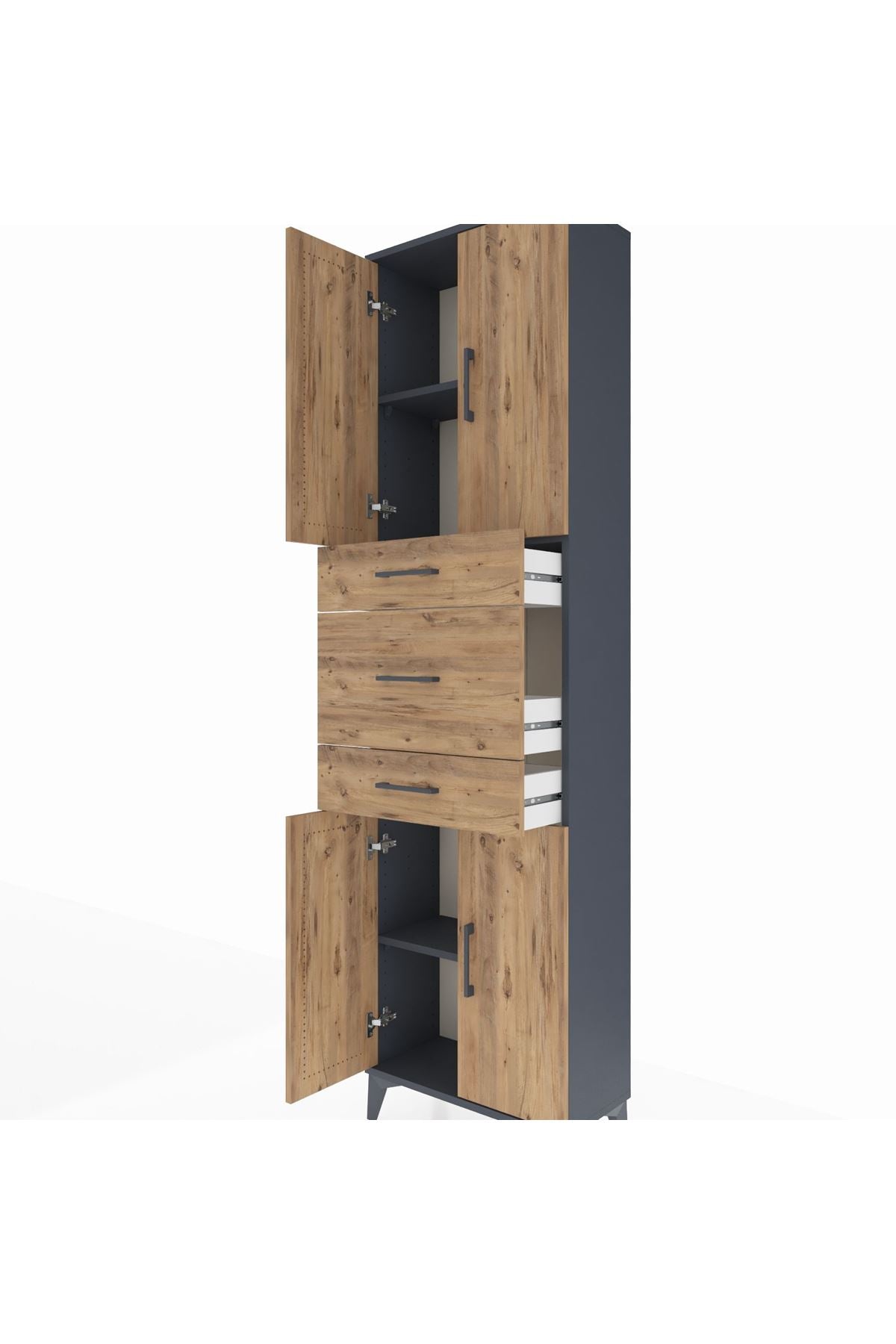 Arges Dolap 3 Raflı 3 Çekmeceli 4 Kapaklı 60x30x221 Antrasit-Çam