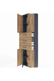 Arges Dolap 3 Raflı 3 Çekmeceli 4 Kapaklı 60x30x221 Antrasit-Çam