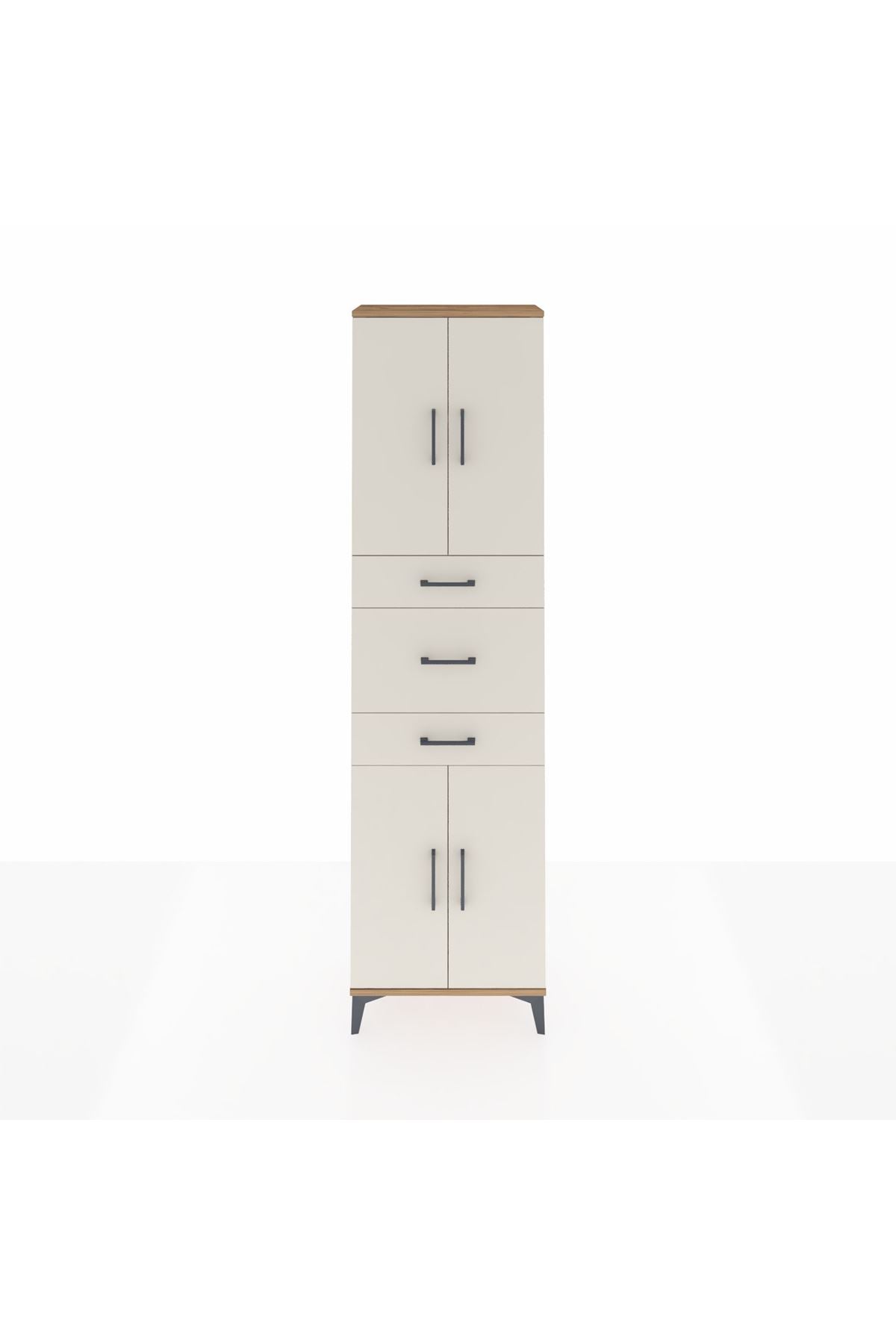 Arges Dolap 3 Raflı 3 Çekmeceli 4 Kapaklı 60x30x221 Çam-Aytaşı