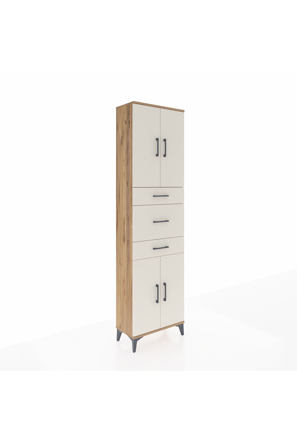 Arges Dolap 3 Raflı 3 Çekmeceli 4 Kapaklı 60x30x221 Çam-Aytaşı